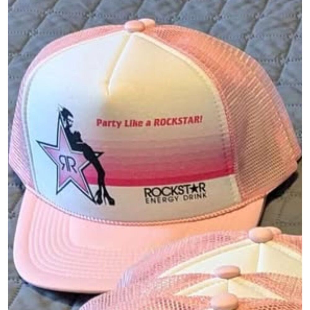 Party Like A RockStar Energy Drink Trucker Baseball Hat Adjustable New Pink